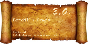 Bordán Ormos névjegykártya